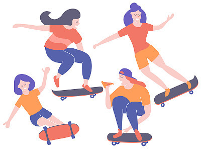 Set characters girls on skateboards.