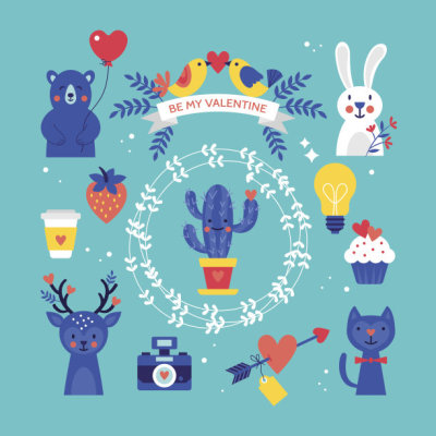 Valentines day cute stickers set for graphic and web design