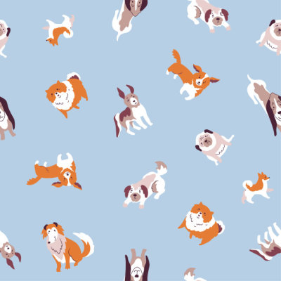 Vector  illustration with cute hand drawn dogs. Seamless pet  pattern. Trendy scandinavian design.