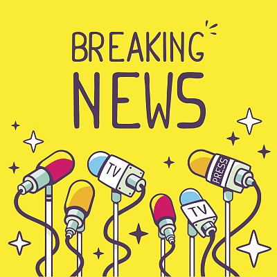 Vector illustration of many microphones with text on yellow