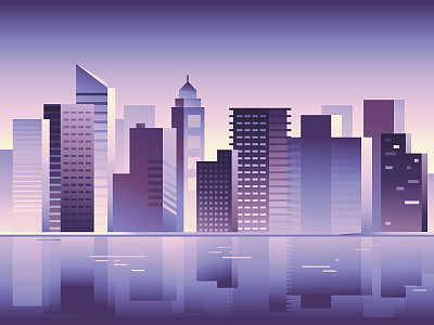 Vector abstract city landscape in bright gradient colors