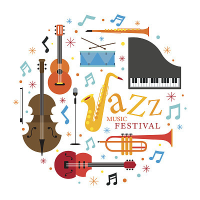 Jazz Music Instruments, Objects Label