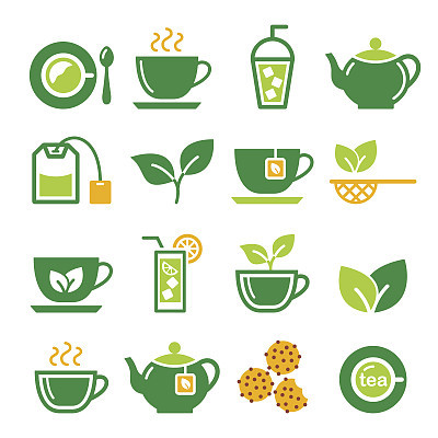 Green tea and ice tea vector icons set