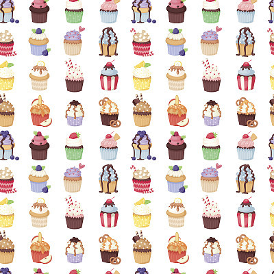 Set of cute vector cupcakes and muffins seamless pattern