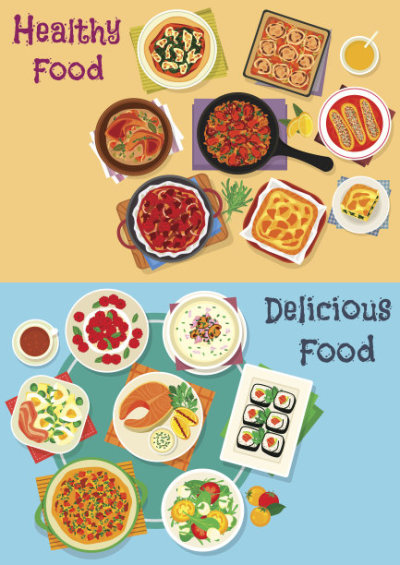 Healthy food icon set for restaurant menu design