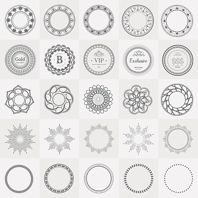 Set fractal and swirl shape element. Vintage labels