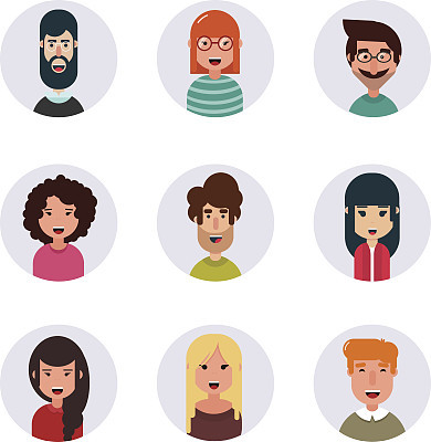 Avatars. Different human faces. Vector illustration. Simple design.
