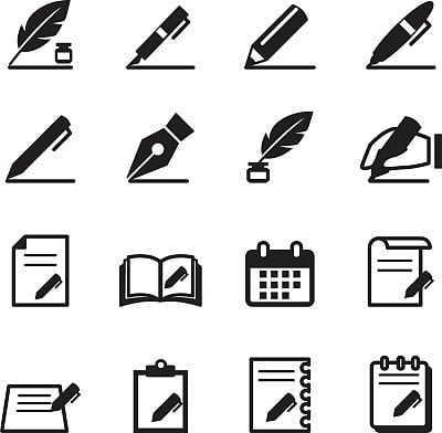 Writing icons set Vector illustration