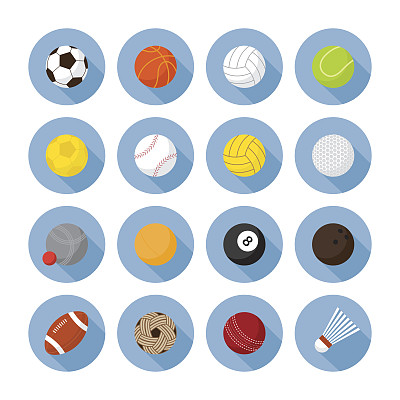 Sports Equipment, Ball Flat Icons Set