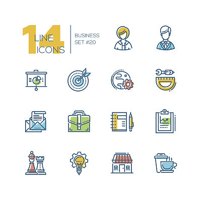 Business - colored modern single line icons set