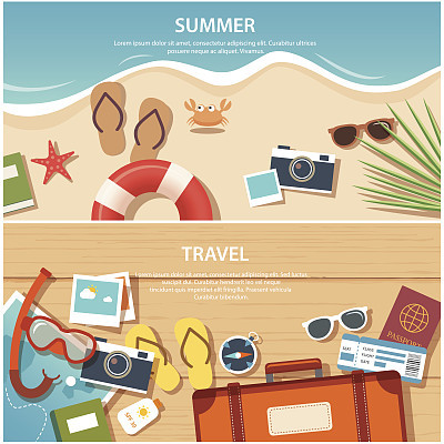 summer and travel flat banner template