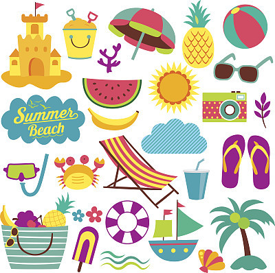summer day elements clip art set