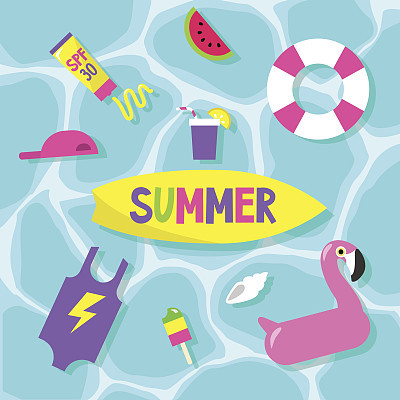 Summer set: pool party / Flat editable vector clip art
