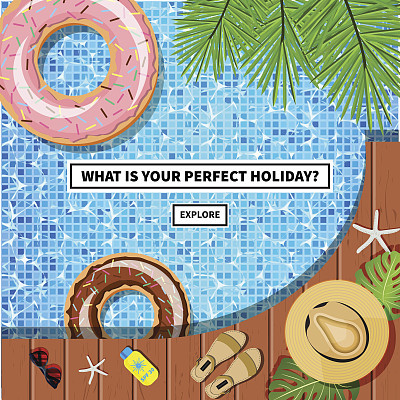 Vector travel banner with swimming pool
