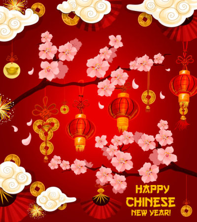 Chinese lunar New Year wish vector greeting card