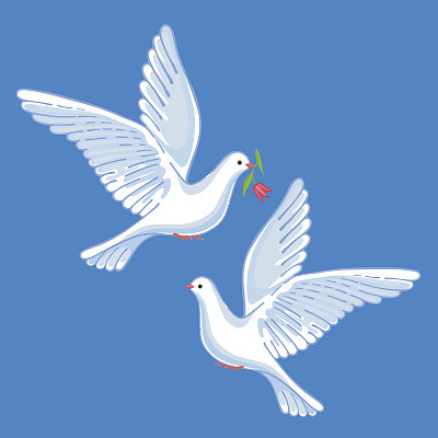 Soaring doves with flower