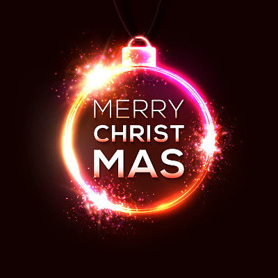 Christmas neon sign. Vector illustration on winter holidays. Neon signboard, vibrant advertising frame. Neon luminous symbol for New Year, Christmas projects greetings cards, posters, banners, flyers.