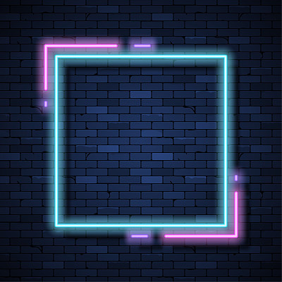 Neon sign on brick wall