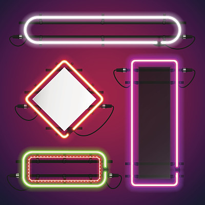 Neon Lights Rectangle Frames Set