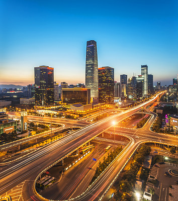 Night on Beijing Central Business district buildings skyline, China cityscape