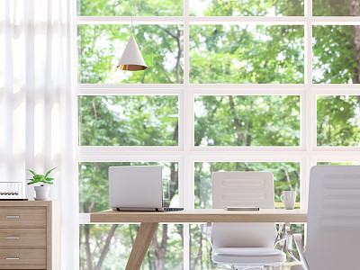Modern white working room 3d rendering image