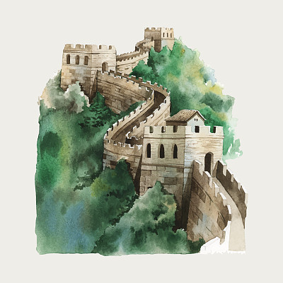 The Great Wall of China watercolor illustration