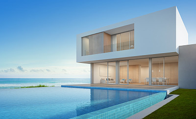Luxury beach house with sea view swimming pool in modern design, Vacation home for big family