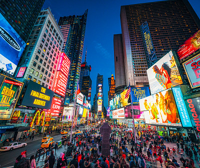 Times Square in New York City at dusk