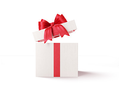 Open White Gift Box Tied With Red Ribbon