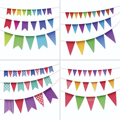 Illustration of Vector Set of Multicolored Buntings Garlands Flags Isolated