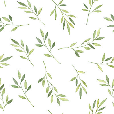 Hand drawn watercolor illustration. Botanical background with green leaves, branches and herbs. Floral Design elements. Perfect for wedding invitations, greeting cards, textiles, prints, posters, packing etc