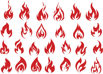 Red fire icons and pictograms set
