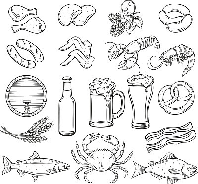 hand drawn beer and snack