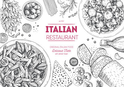 Italian cuisine top view frame.