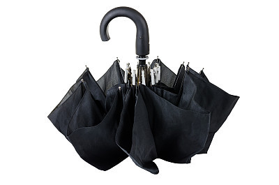 Closed black umbrella isolated on white