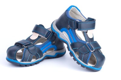 pair of blue baby sandals shoes isolated on white background