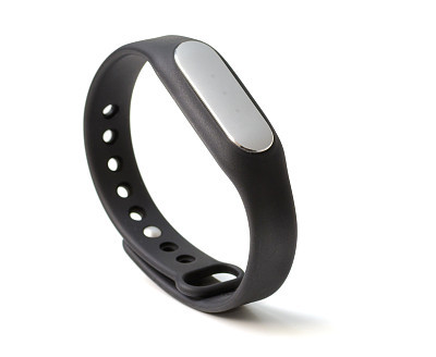Black fitness bracelet pedometer isolated on white