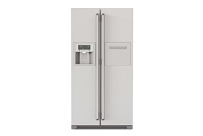 Modern fridge with side-by-side door system, 3D rendering