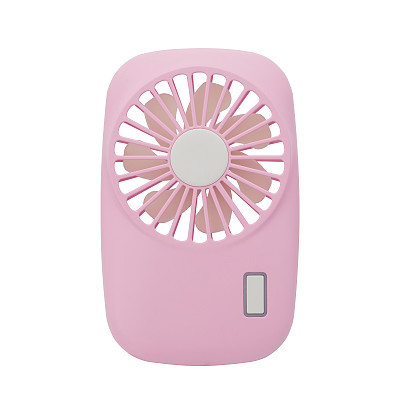 Pink mini fan. Portable fan USB on white background.