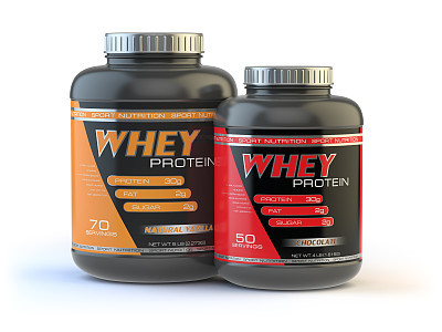 Whey protein isolated on white. Sports bodybuilding  supplements