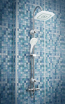 Wall mounted modern chrome shower fixture with one small and one big heads