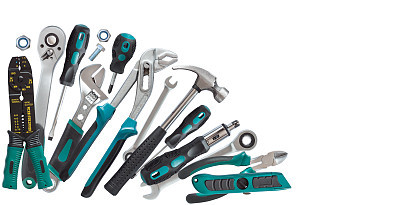 Many tools isolated on white background