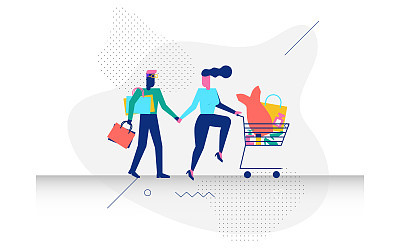 Concept of online shopping by woohoo characters