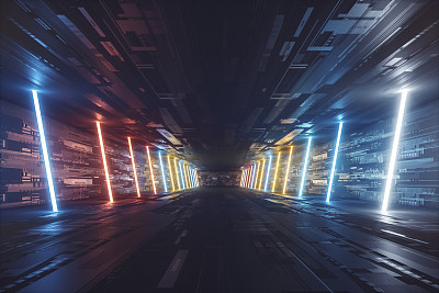 Futuristic dark glowing corridor