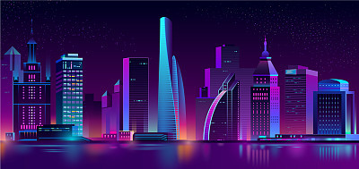 neon megapolis background with buildings
