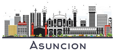 asuncion paraguay city skyline with color