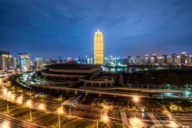 夜晚,郑州,水平画幅,无人,户外,明亮,非凡的,建筑业,亭台楼阁,著名景点