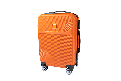Orange suitcase isolated on white background for summer, vacation concept.
