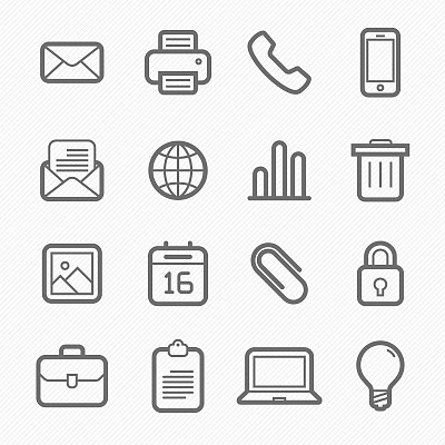 office elements symbol line icon set