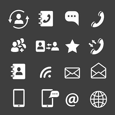 Web coomunication and media icons Chat message speech talk, adress book.